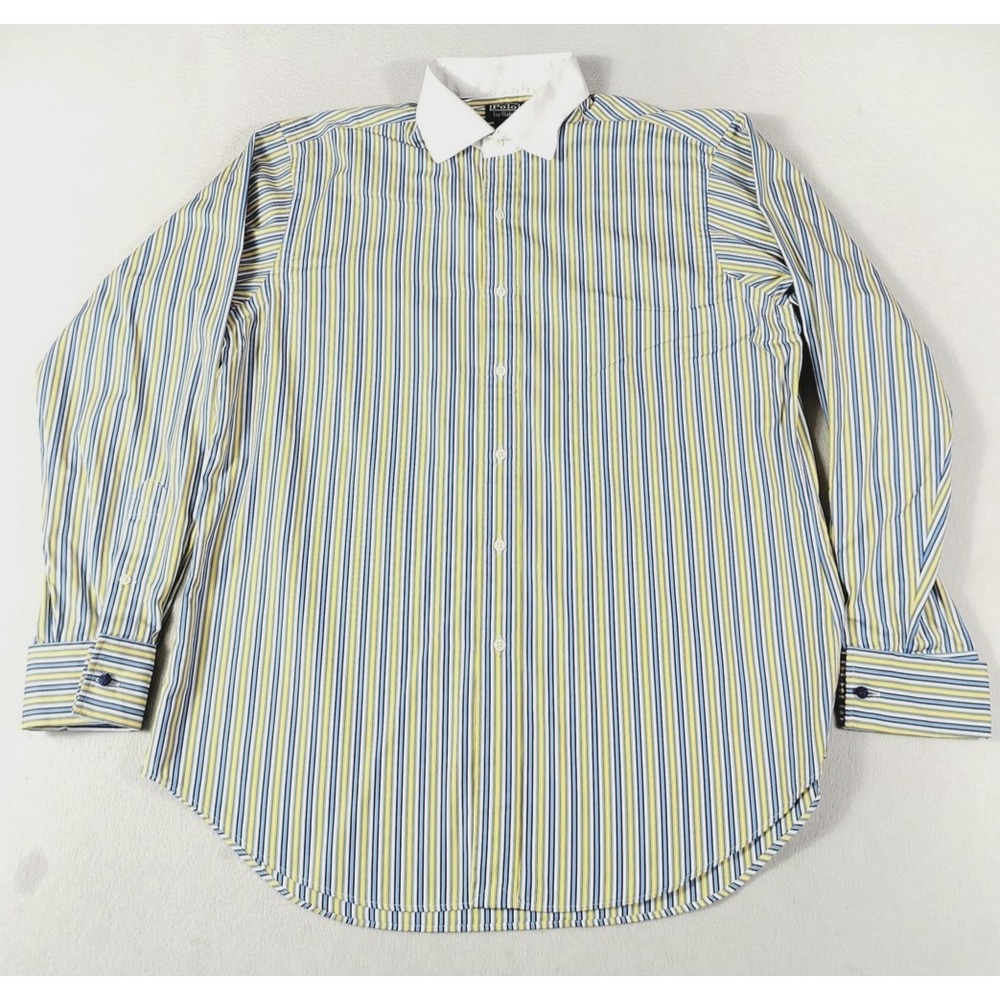 Vintage‎ Polo Ralph Lauren Dress Shirt Mens 16.5 34/35 Blue Stripe Regent Office